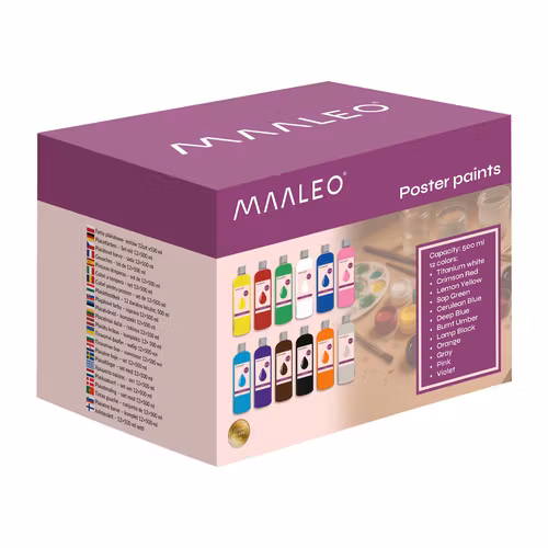 Posterfärger - set med 12 x 500 ml