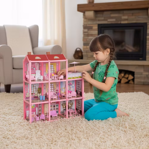 Dockhus i 3 våningar med balkong + docka + 22 möbler