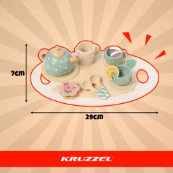 Barnteservis grön  barnköksset - bricka, tekanna, koppar, skedar - lektillbehör