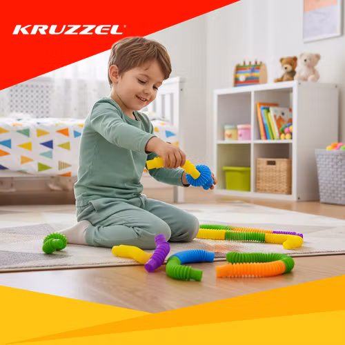 POP Sensoriska Rör - Set med 10 färgglada, flexibla, töjbara