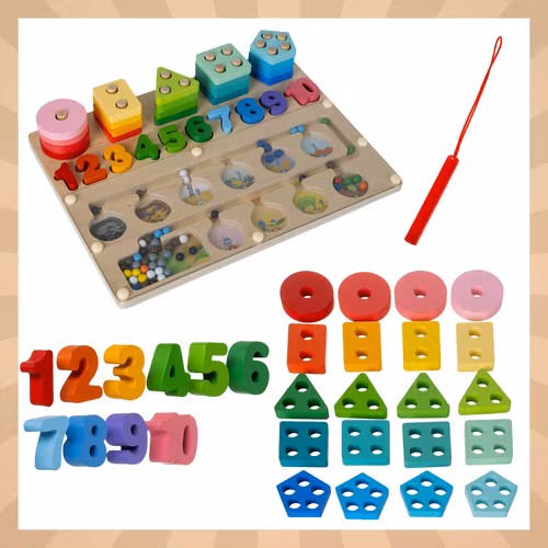 Träsorterare för barn - pedagogisk leksak Montessori 3-i-1-pussel