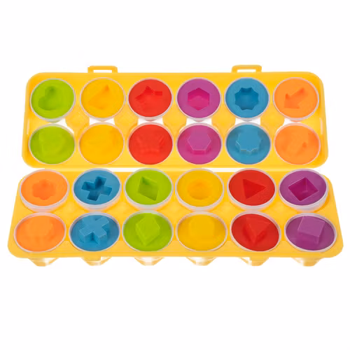 Äggsorterare, Montessori pedagogiskt pussel, matcha former färger 12 ägg