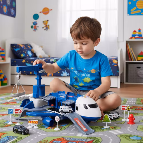 Polisplan för barn, hopfällbar interaktiv parkeringsplats, polis + bilar