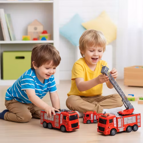 Brandbil för barn, brandkår, stort set med 6 brandbilar för små räddningsentusiaster 6 i 1