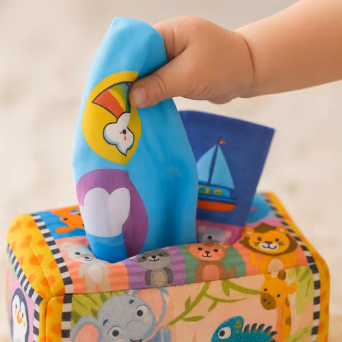 Sorteringslåda med näsdukar, plysch, Montessori, sensoriskt för barn 0+ - lärande genom lek