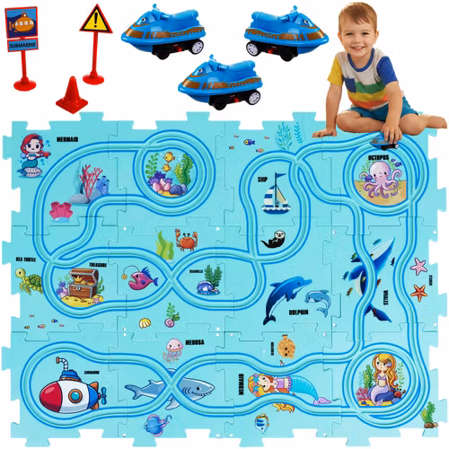 Banpussel för montering, rutt, kreativ och pedagogisk, vägmatta bilar 25 bitar