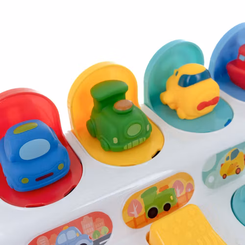 Pedagogisk leksak med popup-fordon, hoppande POPUP-bilar, interaktiva 4-i-1-fordon