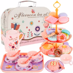 Tesæt til piger i kuffert med småkager og kopper