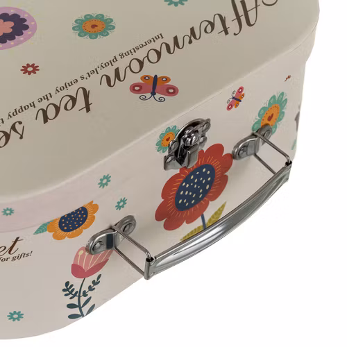 Teservis för flickor i resväska med kakor och koppar