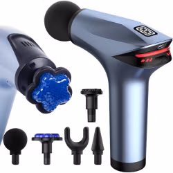 Massagepistol för Rygg, Stark Muskelmassage med 5 Utbytbara Munstycken -Blå
