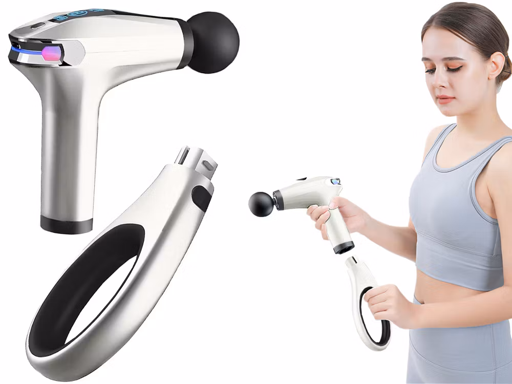 Hvid massagepistol til ryg, krop og ben – Stærk muskelmassage med 4 spidser