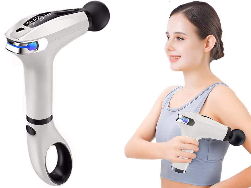 Hvid massagepistol til ryg, krop og ben – Stærk muskelmassage med 4 spidser