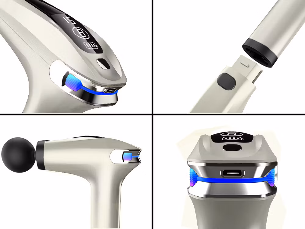 Hvid massagepistol til ryg, krop og ben – Stærk muskelmassage med 4 spidser