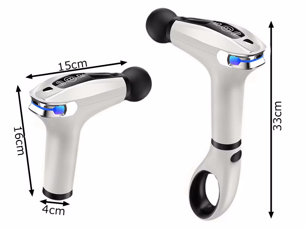 Hvid massagepistol til ryg, krop og ben – Stærk muskelmassage med 4 spidser