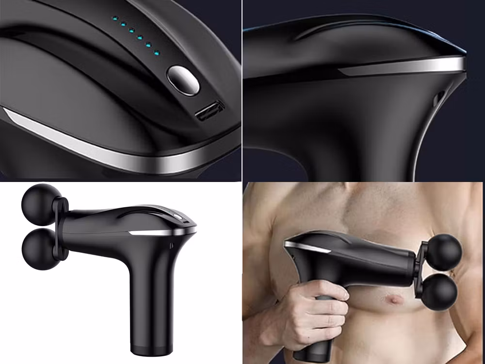 Sort massagepistol til ryg, krop og ben – Stærk muskelmassage med 4 spidser