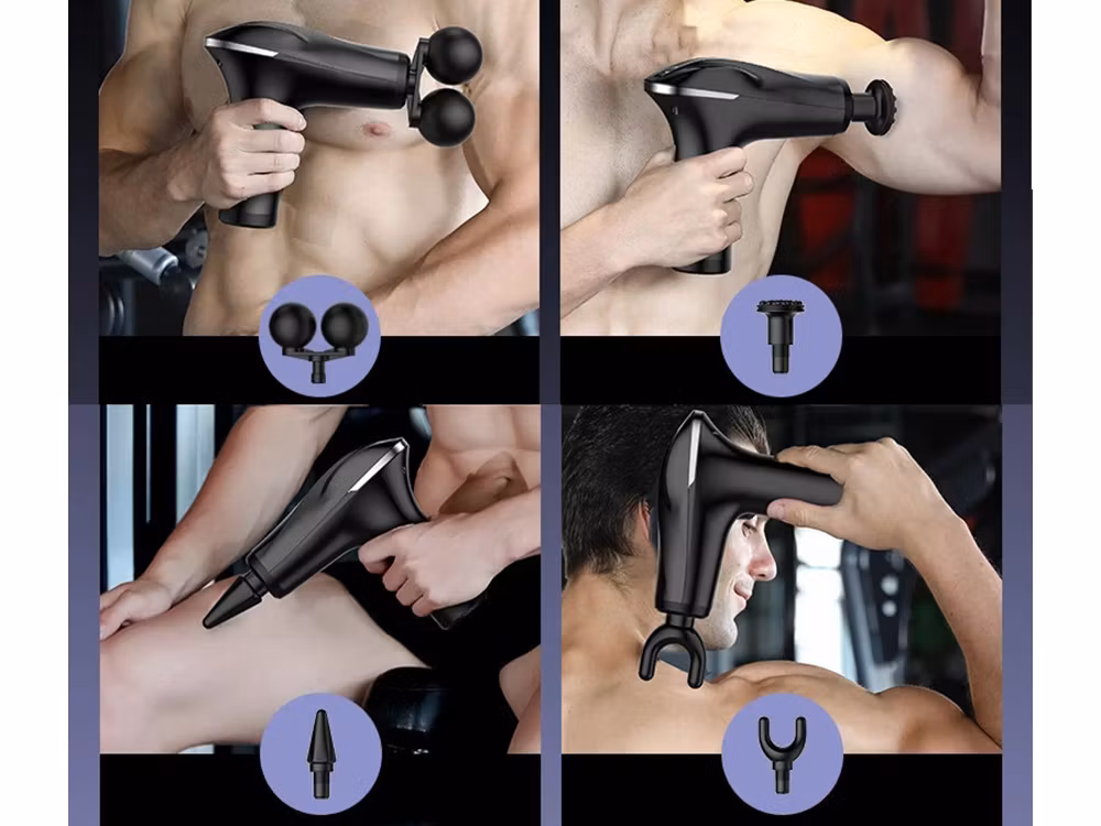 Sort massagepistol til ryg, krop og ben – Stærk muskelmassage med 4 spidser
