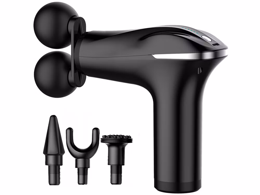 Sort massagepistol til ryg, krop og ben – Stærk muskelmassage med 4 spidser