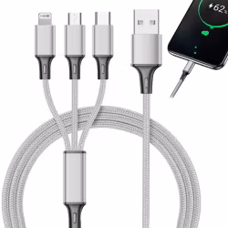 3-i-1 USB-kabel 1,2 m – Lightning, USB-C & Micro-USB laddkabel för iPhone, Samsung & Android