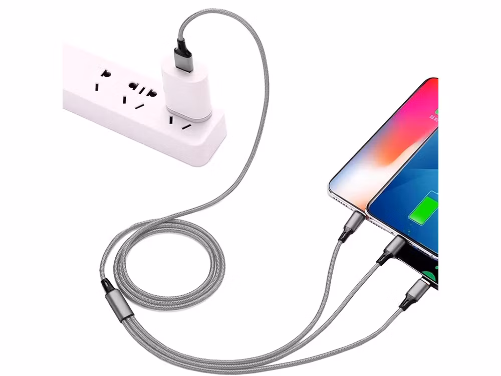 3-i-1 USB-kabel 1,2 m – Lightning, USB-C & Micro-USB laddkabel för iPhone, Samsung & Android