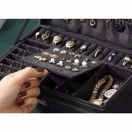 Svart Smyckeskrin – Smyckesförvaring med Fack för Ringar & Halsband