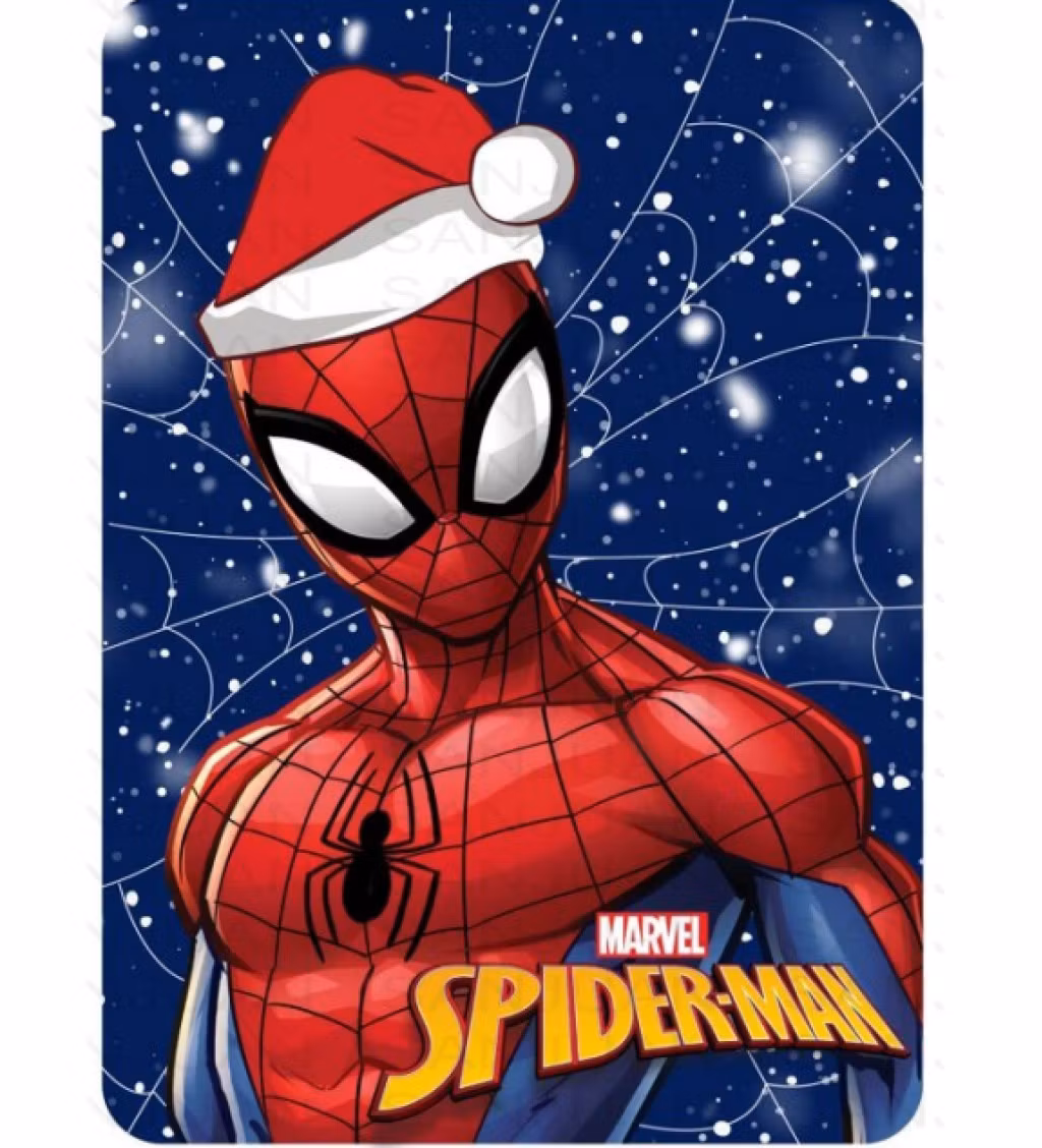Spider-Man julfilt – Snowing 100x140 cm | Mjuk & varm fleecefilt i blått