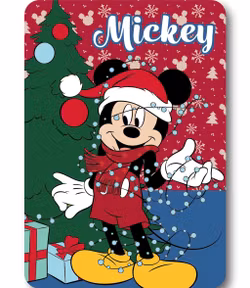 Disney Mickey Mouse julfilt fleece – Lights 100x140 cm | Grön barnfilt