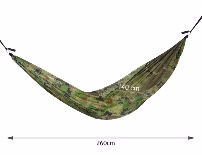 Santiago Army Hängmatta med Myggnät 260x140 cm – Ultralätt Campinghängmatta med Karbinhakar & Förvaringspåse