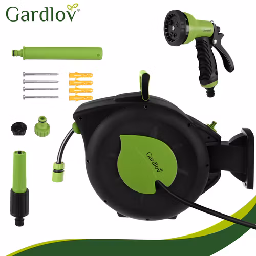 Automatisk Trädgårdsslangvinda 30 m – GARDLOV Väggmonterad Slangvinda med 7-läges Sprutpistol, 180° Rotation