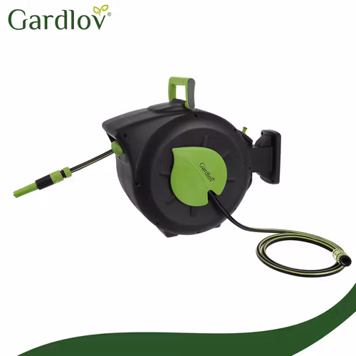 Automatisk Trädgårdsslangvinda 30 m – GARDLOV Väggmonterad Slangvinda med 7-läges Sprutpistol, 180° Rotation