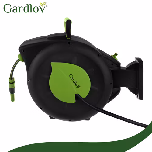 Automatisk Trädgårdsslangvinda 30 m – GARDLOV Väggmonterad Slangvinda med 7-läges Sprutpistol, 180° Rotation