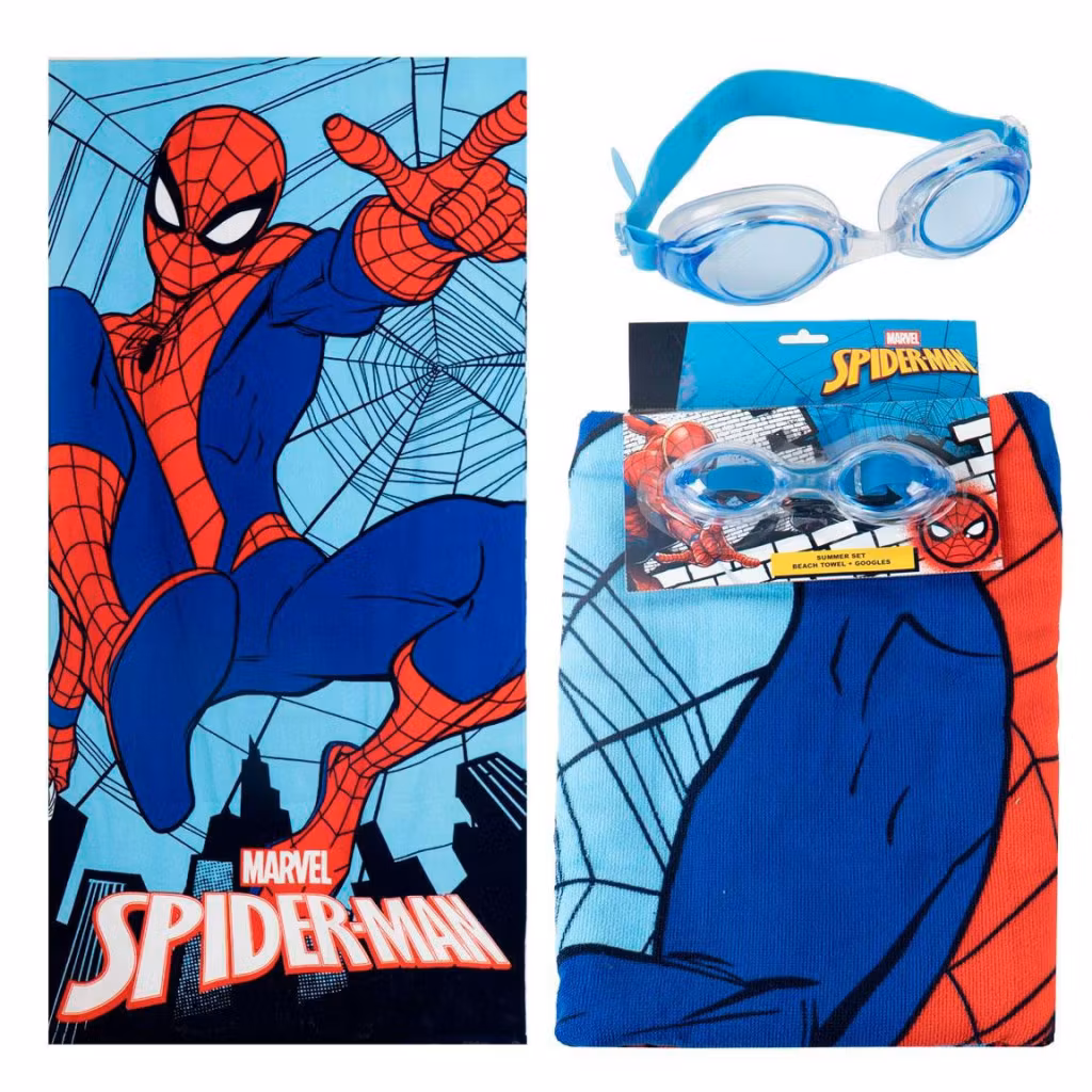Spiderman “Jump” Badhandduk & Simglasögon Set – Snabbtorkande