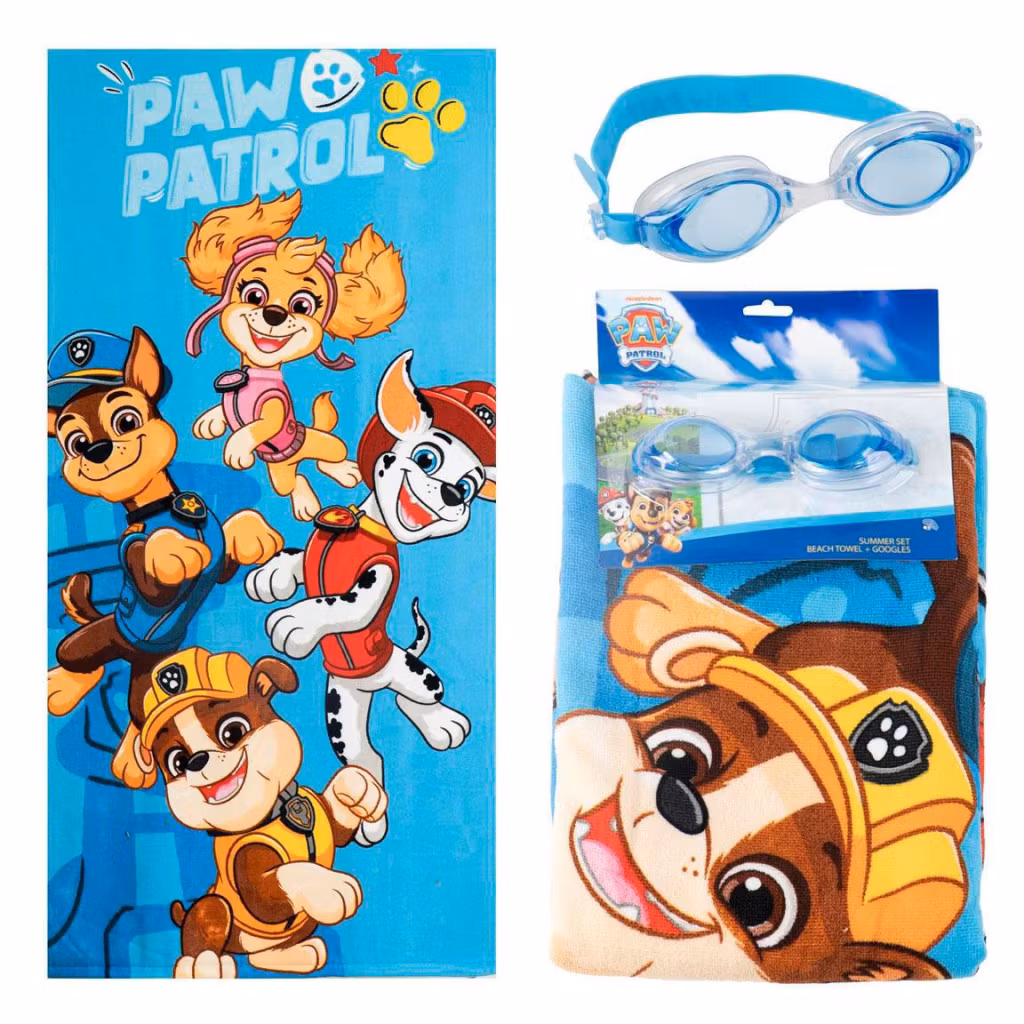 Paw Patrol “Ready” Badhandduk & Simglasögon Set – Snabbtorkande