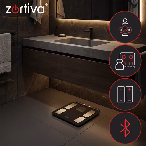 Analytisk baderomsvekt med Bluetooth – ZORTIVA Smart Premium