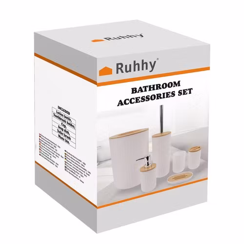 Baderomstilbehørssett 6 deler – Ruhhy med bambus og moderne design
