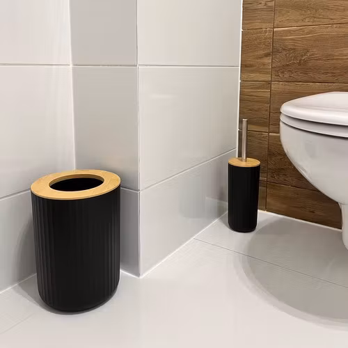 Bathroom accessories set 6 pieces – Black with bamboo | Ruhhy
