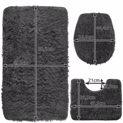 Baderomsmatter sett med 3 – Sklisikker og myk | Ruhhy grå