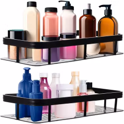 Svart duschhylla set 2 st – Väggmonterad badrumshylla i aluminium