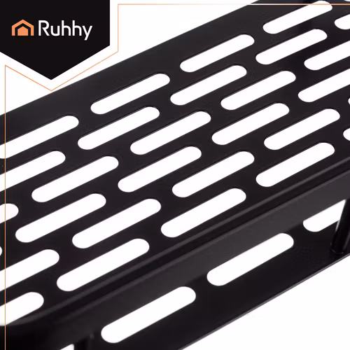 Sort brusehyldesæt med 2 – Vægmonteret badeværelseshylde i aluminium