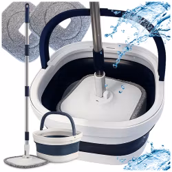 360° platt vridbar mopp med hopfällbar hink – 2-pack roterande mikrofiberhink