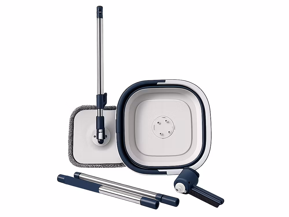 360° Flat Swivel Mop with Foldable Bucket – 2-Pack Rotating Microfiber Bucket