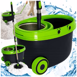 360° roterande mopp med hink på hjul – set med 2 mikrofiberrondeller