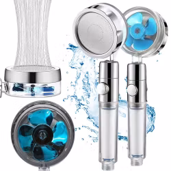 Suihkukahva, jossa vaihdettava turbosuodatin ja tuuletin