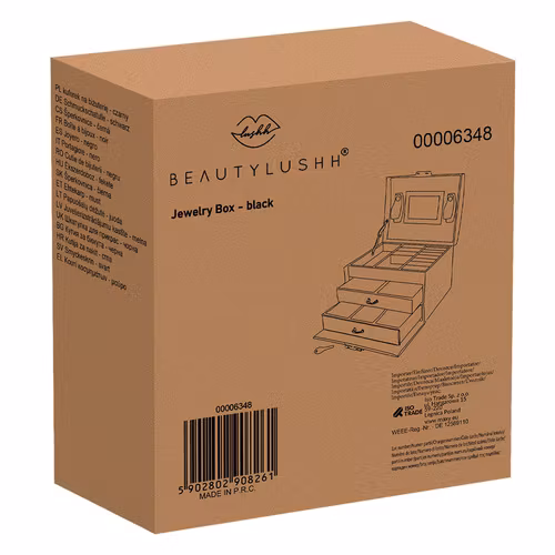 Smyckeskrin Svart Satin – Låsbart Smyckesskåp 20 Fack | BEAUTYLUSHH