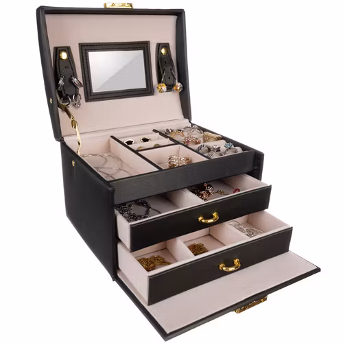 Smyckeskrin Svart Satin – Låsbart Smyckesskåp 20 Fack | BEAUTYLUSHH