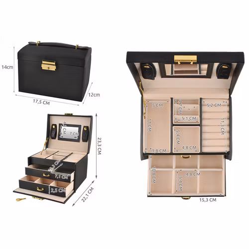 Smyckeskrin Svart Satin – Låsbart Smyckesskåp 20 Fack | BEAUTYLUSHH