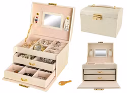 Smyckeskrin Beige Satin – Låsbart Smyckesskåp 20 Fack | BEAUTYLUSHH