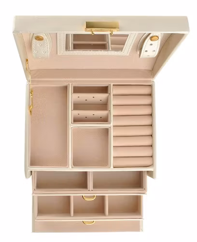 Smyckeskrin Beige Satin – Låsbart Smyckesskåp 20 Fack | BEAUTYLUSHH