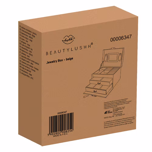 Smyckeskrin Beige Satin – Låsbart Smyckesskåp 20 Fack | BEAUTYLUSHH