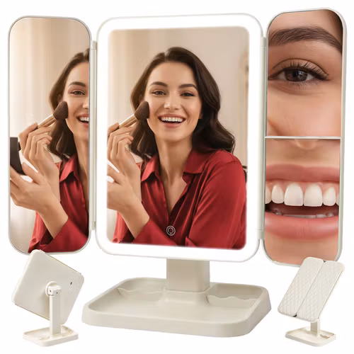 LED Sminkspegel med Förstoring – Utdragbar 3-panel Soulima