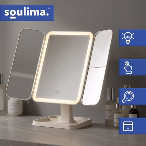 LED Sminkspegel med Förstoring – Utdragbar 3-panel Soulima